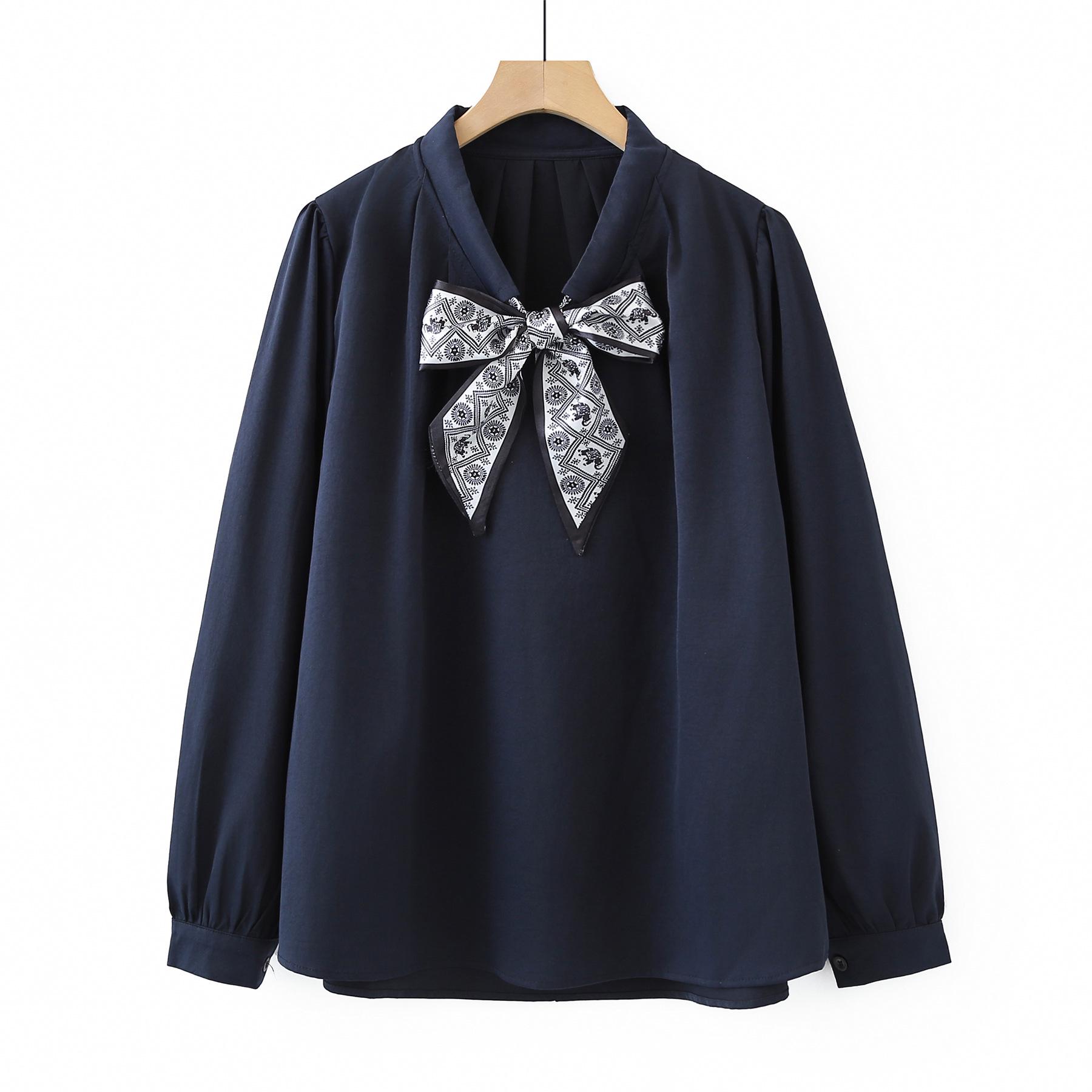 2026 Spring Women s Plus Size Bow Tie Long Sleeve T-shirt - Versatile Slimming Pullover Base Layer 3XL