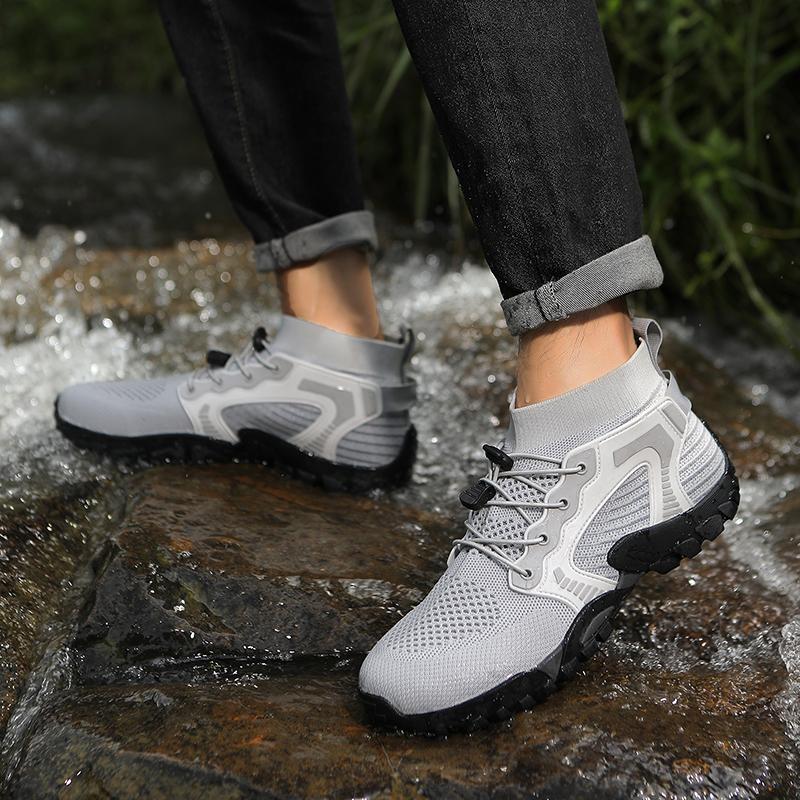 Breathable Knitted Men's Hiking Shoes High-top Casual Sports Shoes Non-slip Outdoor Trekking Traveling Sneakers Big Size 38-48