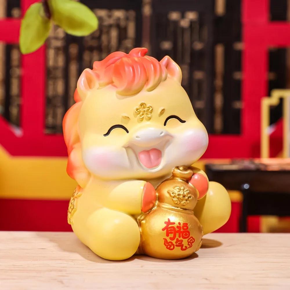 Traditional Cartoon Horse Year Mascot Resin Blessing Words Horse Ornament Mascot Chinese Style Zodiac Horse Ornament Gift
