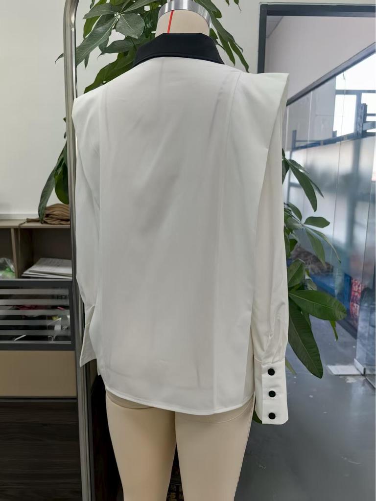 Damska koszula w patchworkowe wzory i bloki kolorów, elegancki brytyjski styl, 2025