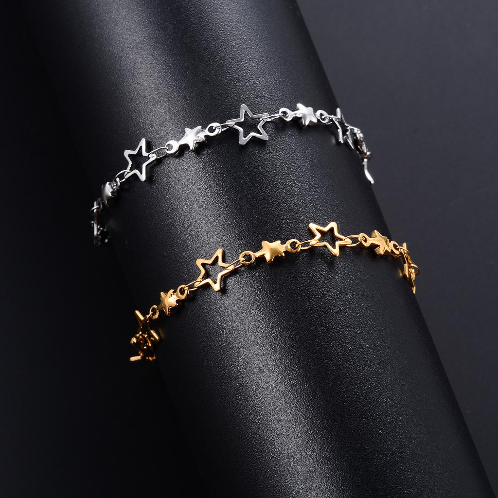 Cute Stainless Steel Bracelet Link Star Chain for Women Hand Chain Wristband Silver and Gold Color Anklet Metal Jewelry Gift