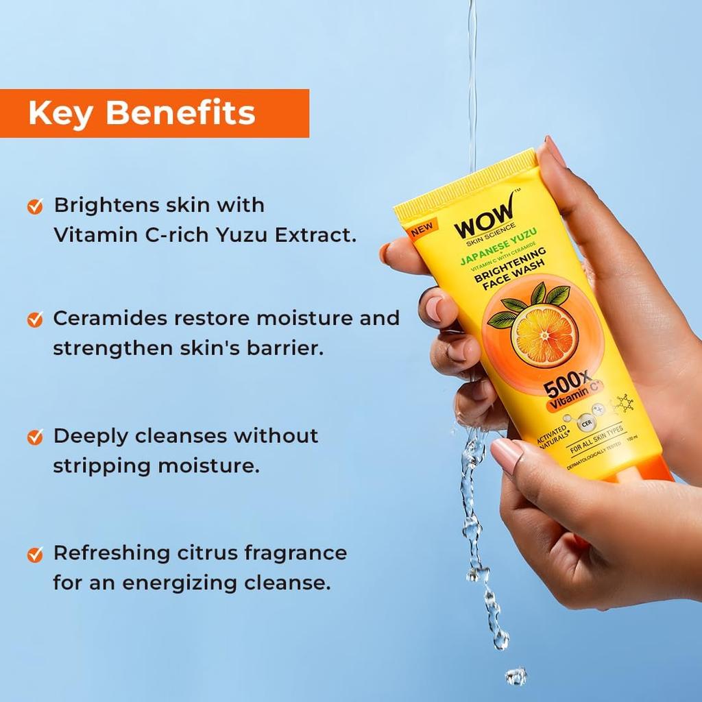 WOW Skin Science Japanese Yuzu Vitamin C Ceramide Face Wash 150ml Pack For Glowing, Strengthened Skin