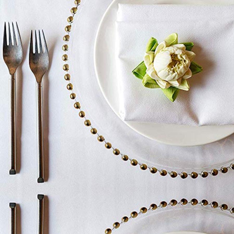 Gold Beaded Round Glass Dinner Plate Chargers with Wedding Decor Placemats Set of 24