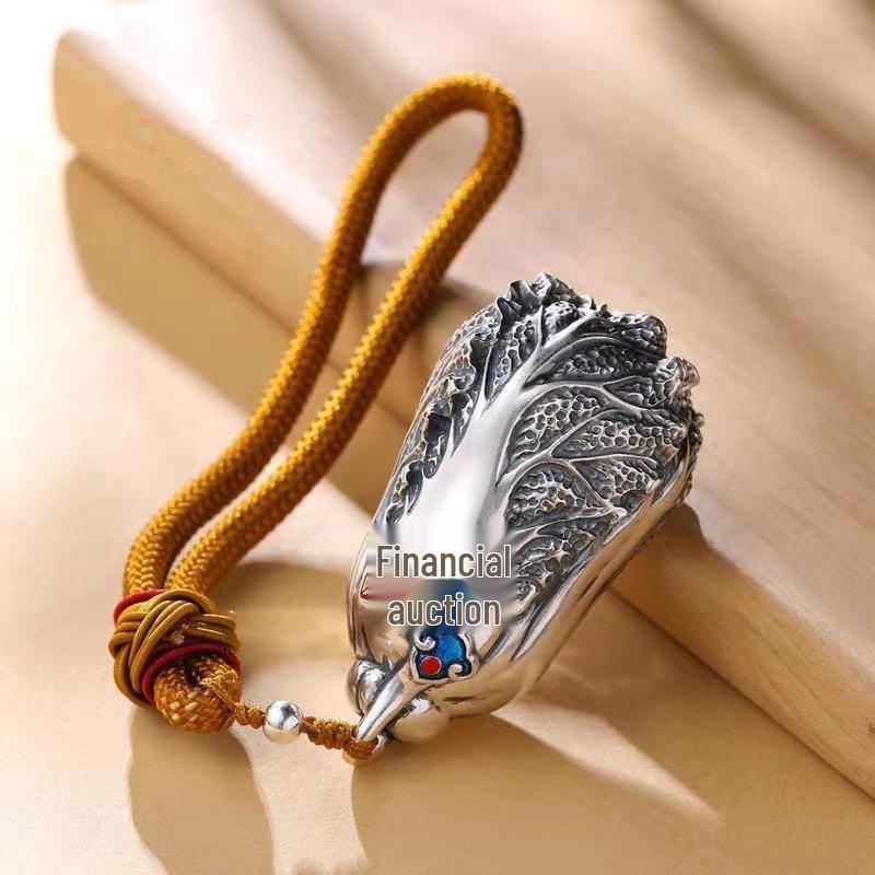 

S925 Sterling Silver Cabbage Pendant Retro Keychain for Men & Women