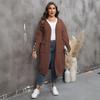 Women's Coat European and American Large Size Women's Clothing Loose Medium and Long Hand Crochet Splicing Double Pocket Lantern Sleeve Sweater