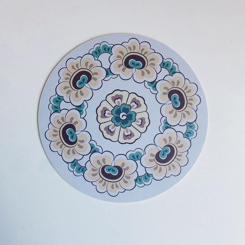 1PCS Round Ethnic Leather Coasters Boho Printed Heat Insulation Antiskid Cup Mats Reusable Drink Pad Tableware Set Kitchen Decor