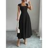 Vestido Elegante Largo de Manga Corta con Escote Cuadrado para Mujer