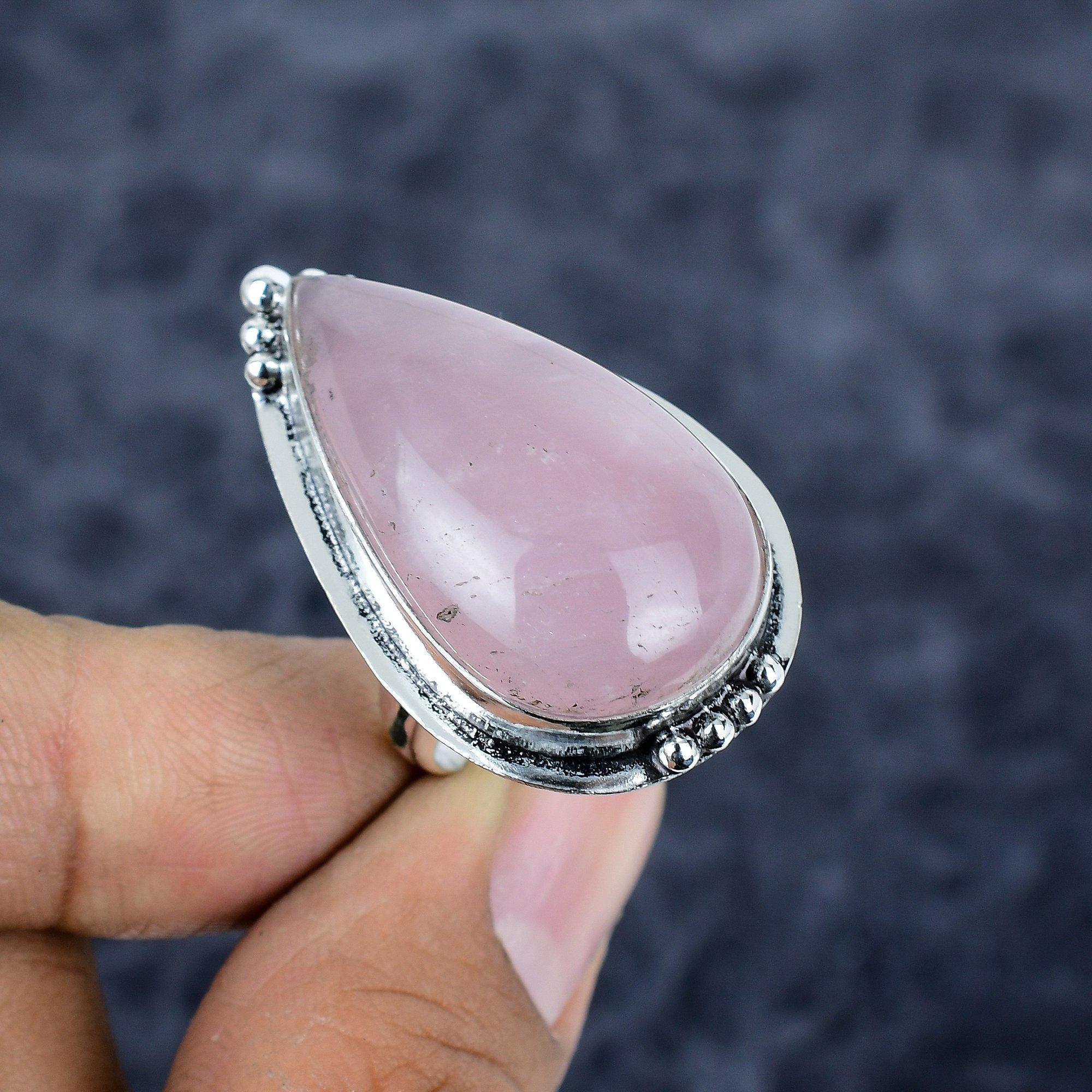

Rose Quartz Gemstone Handmade 925 Sterling Silver Jewelry Ring Size 9 M-2830