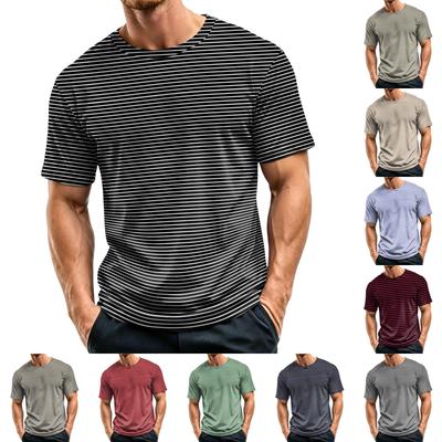 Tricou casual bărbătesc cu dungi, gât rotund, mânecă scurtă, uscare rapidă - Plasă ușoară respirabilă