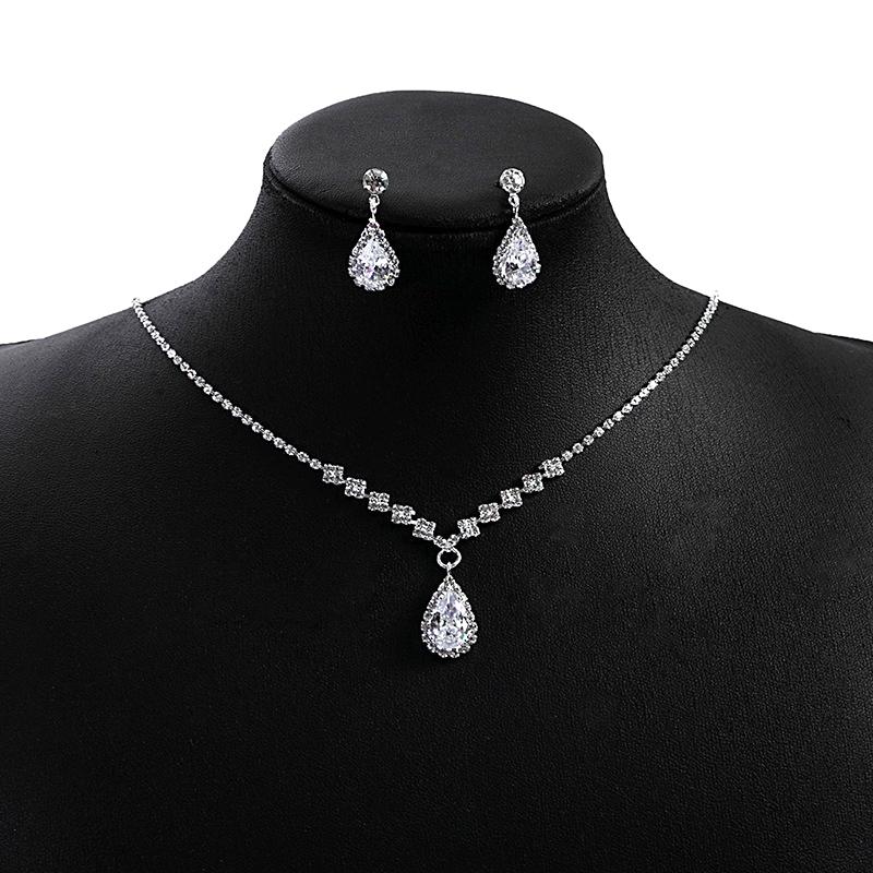 3Pcs Luxury Simple Rhinestone Necklace Drop Earrings For Women Girls Fashion Exquisite Jewelry Set Wedding Bride Accessories