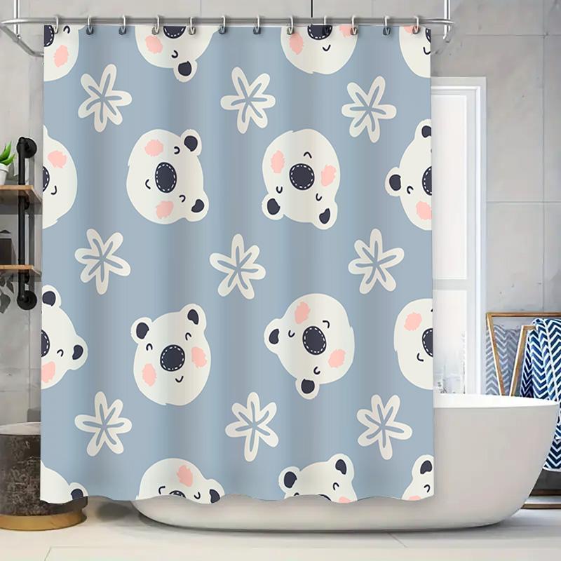

Cute Cartoon Polar Bear Print Shower Curtain For Bathroom Decor Waterproof Home Accessories Blue Flower Animal Pattern Design (1 W60H190(CM)-1 Pcs