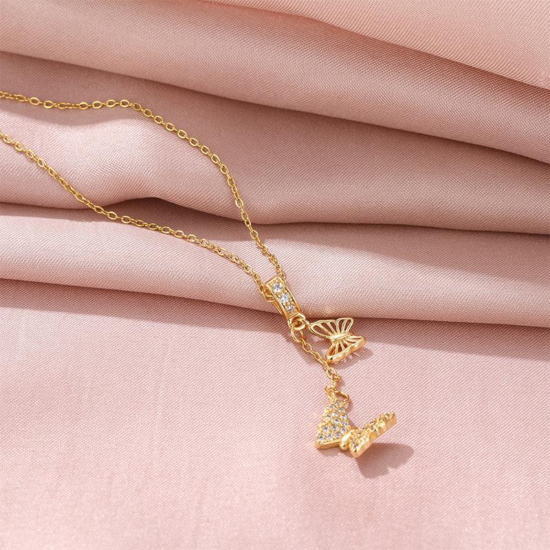 Full Diamond Tassel Butterfly Necklace Women'S Light Luxury Versatile Collarbone Chain