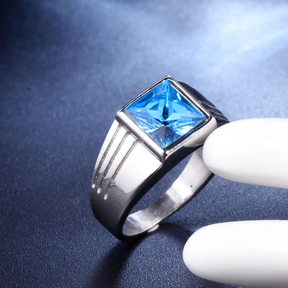 Fashion Men's Blue Crystal CZ Stone Ring Luxury Copper Color Engagement Ring Classic Wedding Party Jewelry Valentine's Day Gift