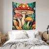 Psychedelic Art Style Mushroom Wall Hanging  Colorful Leaf Decor Tapestry