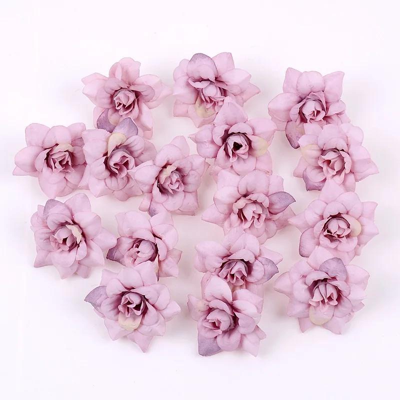 10Pcs Artificial Flower 4.5cm Silk Rose Head For Wedding Home New Year Decoration DIY Garland Scrapbook Gift Box Craft Flowers