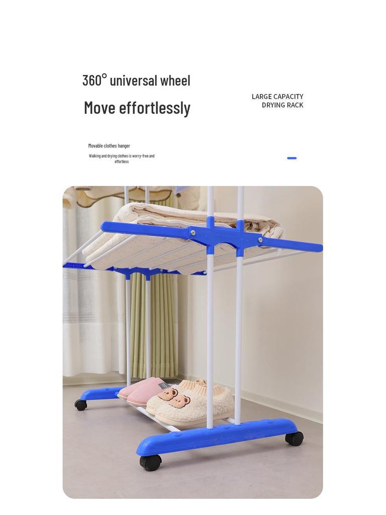 Folding Towel Rack with Retractable Double Rod for Balcony and Floor Drying