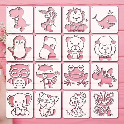 New Model, 16 Sheets/set, Cartoon Animal Template, Cute Cartoon Pattern, Animal Theme, Reusable