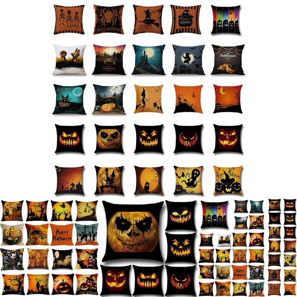 Cotton Linen Halloween Sofa Decor Cushion Cover With Stylish Pumpkin Design