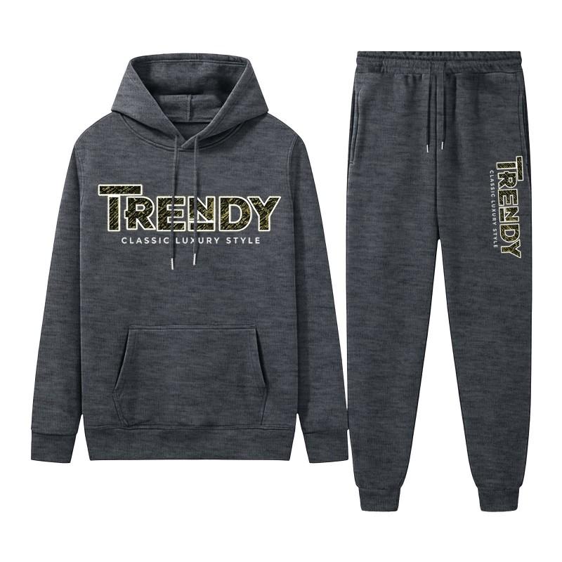 Mens Casual Tracksuit Long Sleeve Hooded Sweatshirt Pants Set Sportswear