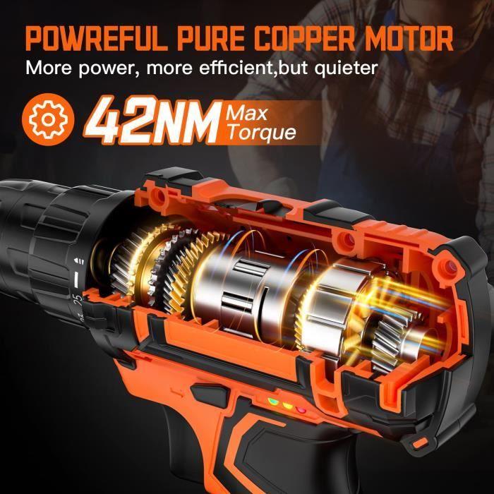 Perceuse Visseuse Sans Fil 20V - 2 Batteries 2.0Ah - 42Nm - 25+1 Réglages - 2 Vitesses