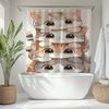 One-Piece Shower Curtain - Digitally Printed Art Pattern, Four Cute Cats Stacked, Polyester Fabric, With Hooks