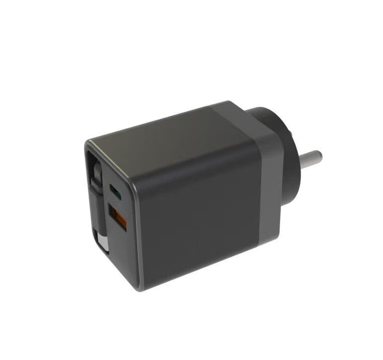 65W Dual Port PD Charger with Retractable Type-C Cable for Fast Charging (A+C)