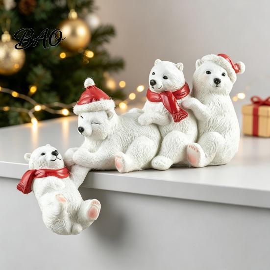 Nordic Style Hanging Decor Resin Polar Bear Ornament, White Figurine with Hat And Scarf for Seasonal Home Interior Accents Christmas Holiday