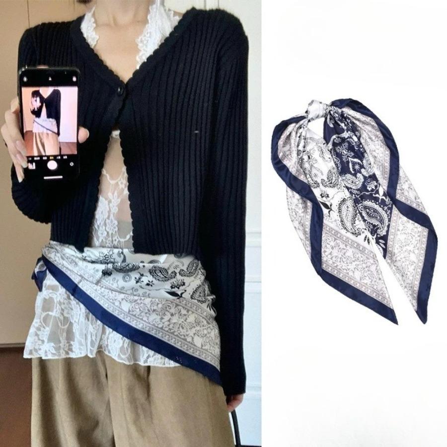Red belt accessory - women's silk scarf with belt. Fall/Winter high-end denim pants decoration. American retro belt. Fine leather belt.