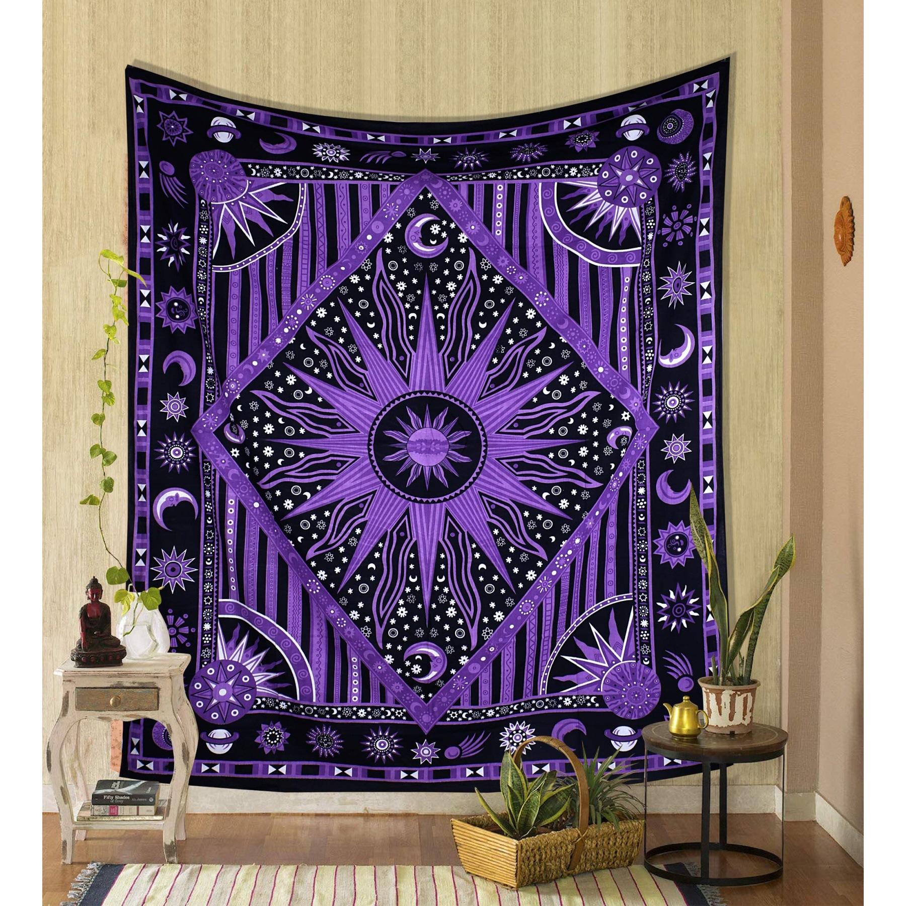 Bohemian Sun Moon Wall Tapestry Celestial Star Print Wall Hanging for Bedroom Living Room Dorm Home Decor 100X70CM
