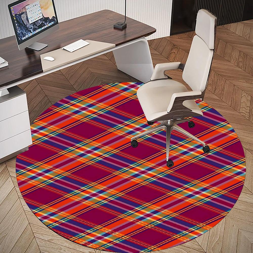 1pc plaid pattern Round Chair mat Area Rug - Non-Slip, Floor Mat for Office, Bedroom, and Indoor Decor -1002160