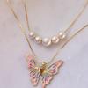 Boho Gold Cute Butterfly Pendant Necklace Female Retro Simple Imitation Pearl Clavicle Necklaces Girl Couple Jewelry Gift