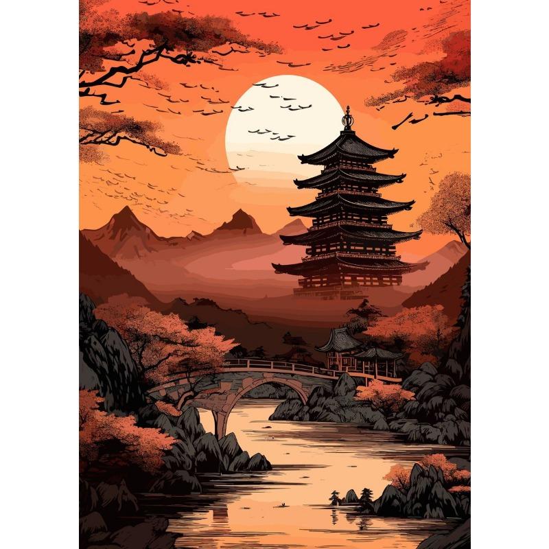 Japanese Landscapes Sakura Cherry Blossom Waterfall Poster Print Canvas Painting for Living Room Home Decor Cuadros