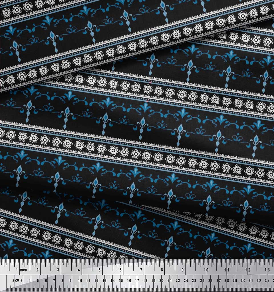 Soimoi Japan Crepe Satin Fabric Stripe,Floral & Filigree Damask Decor Fabric Printed Metre 42 Inch