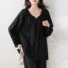 Elegant Plus Size Black Blouse for Women In Loose New Chinese Style with Long Sleeves