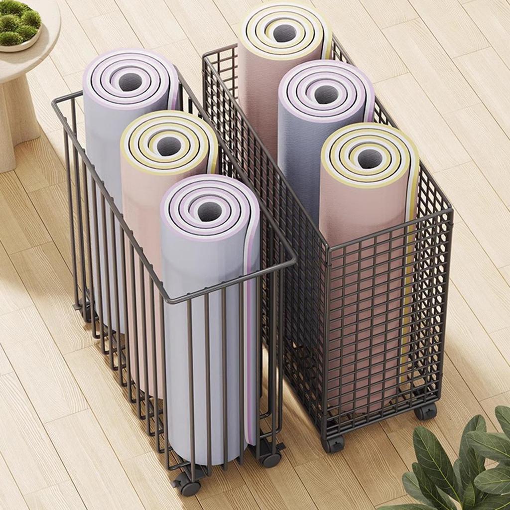 Mat Storage Cart Foldable Stand Space Saving with Wheels Organizer Basket for Home Bathroom