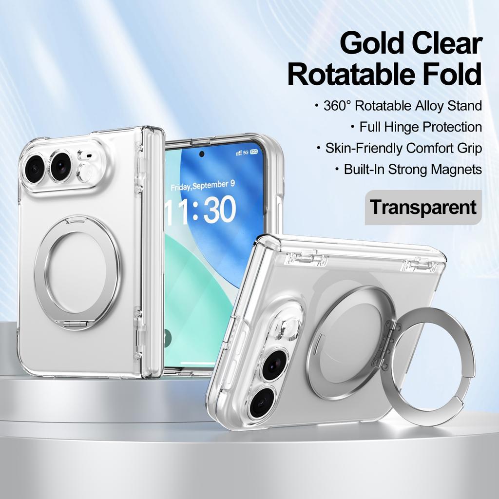 For iPhone Duo Case For Magsafe Transparent Magnetic Rotating Holder Hinge With Tempered Film Shockproof Back Cover Accessories