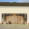 CSFOTO 7x16ft Floral Wood Wall Garage Door Decoration Banner Vintage Brown Country Theme Garage Decoration Mural Outdoor Indoor Bridal Shower
