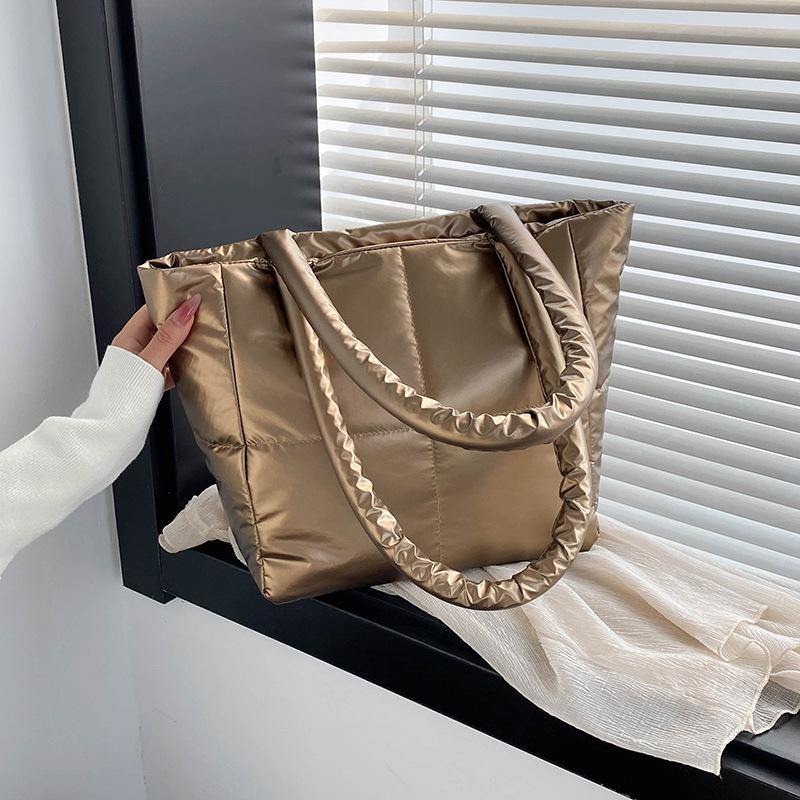 New Cotton Clothes Women's Bags, Simple Space Bags, Solid Color, Soft Squares Filled Shoulder Handbags