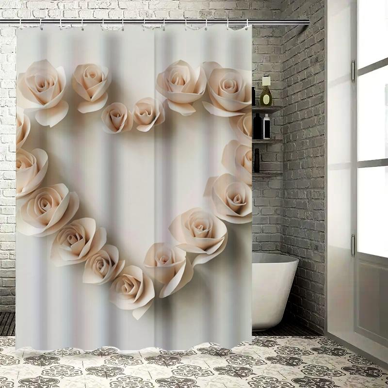 3D Rose Heart Shower Curtain | Elegant And Romantic Bathroom Decor