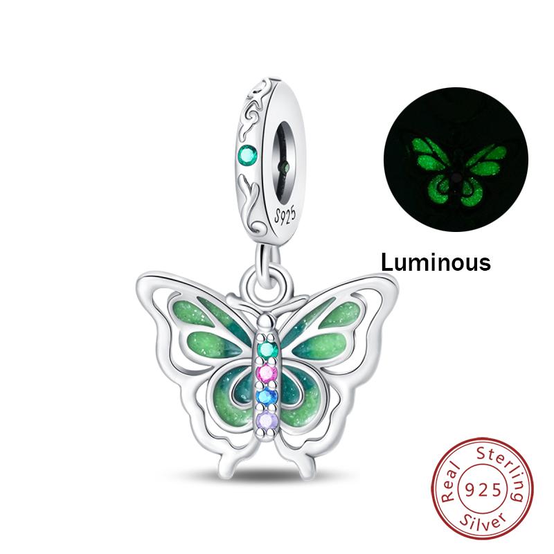 New 100% Copper Nightglow Butterfly Heart-Shaped Gem Charms Bead Fit Qikaola Original Bracelet Diy Birthday Jewelry