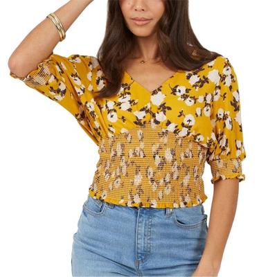 Damen/Damen Geblümte V-Ausschnitt Puffärmel Bluse