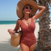 Royal Blue V Neck Ruched One Piece Swimsuit Tummy Control Bathing Suit