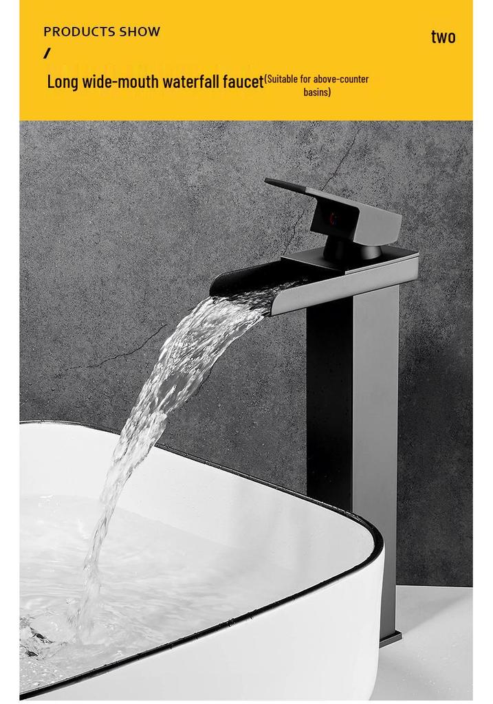 Stainless Steel Waterfall Faucet for Bathroom Countertop - Hot & Cold Basin
