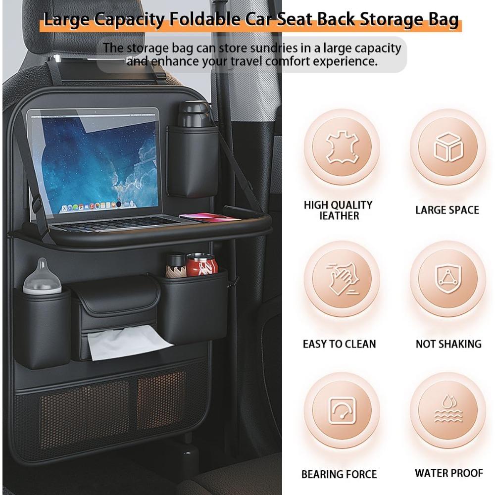 Multi-Pocket Rear Seat Organizer Premium Waterproof PU Leather Car Seat Back Pocket with Stain Proof Tablet Storage for Kids Tra