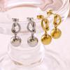 French Retro Knotted Titanium Steel Earrings: 18K Gold-Plated Dangle Jewelry for Women