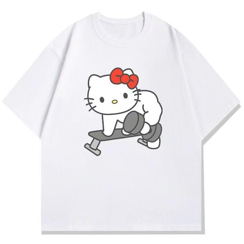 

Hello Kitty Fitness Single Arm Rowing Training Women Tshirt Summer Plus Short Sleeves Loose Casual Short Sleeves Y2K Top M