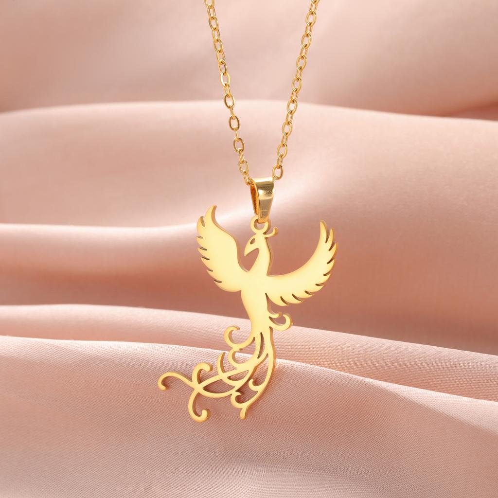 LIKGREAT Stainless Steel Phoenix Bird Firebird Necklace for Women Men Nature Animal Totem Choker Pendants Charm Jewelry Gift New