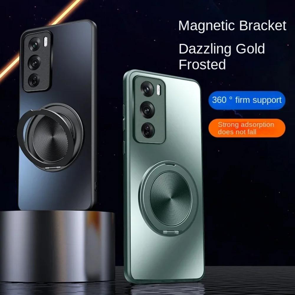Magnetischer Ständer Magsafe Hülle für OPPO Reno 12 Pro 12 5G Hülle Halterung Stoßfest Hart Matt Ringhalter 360° Drehbar Schützende Rückseite Ständer Abdeckung