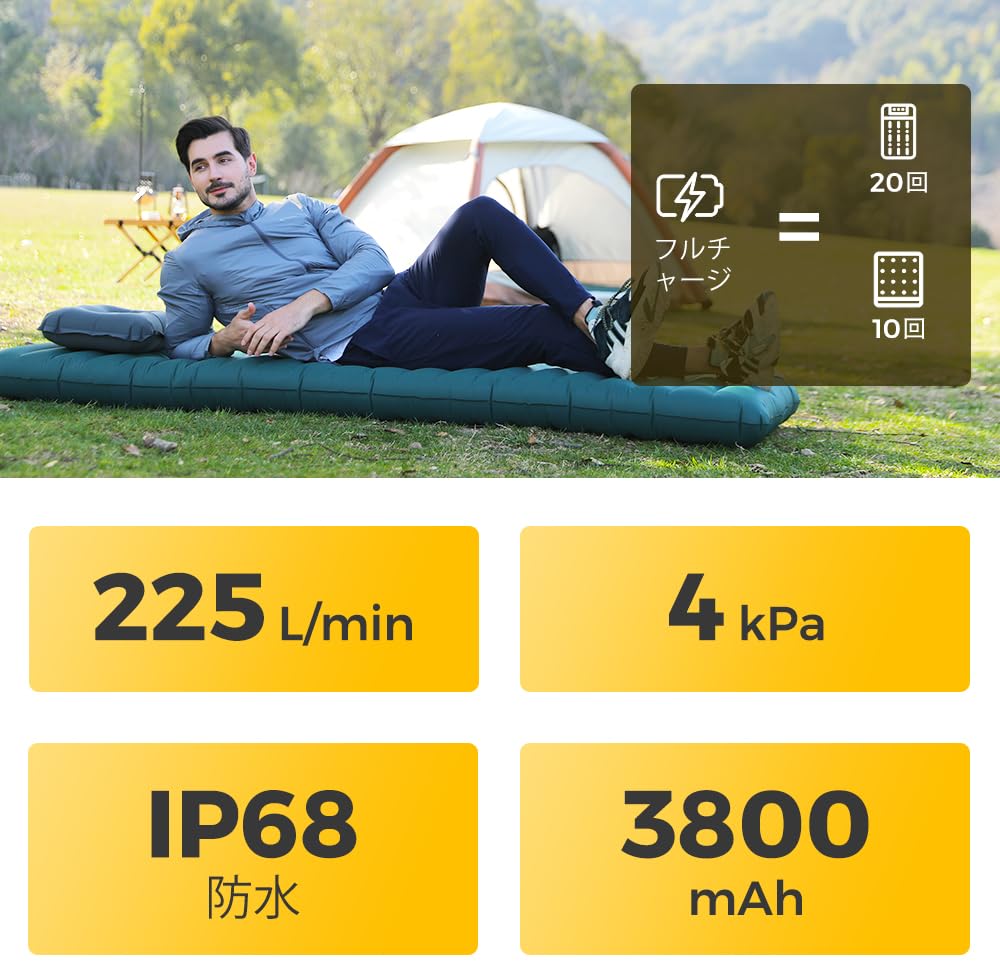 Saltea de camping Aerogogo ultra groasă, saltea autogonflabilă, grosime de 14 cm, pompă electrică încorporată, ușoară și durabilă, cea mai confortabilă pentru camping
