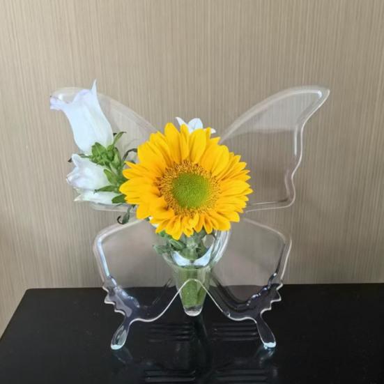 Vaso Decorativo Borboleta em Acrílico Transparente para Mesa de Desktop, Flores para Quarto, Casamento, Centro de Mesa
